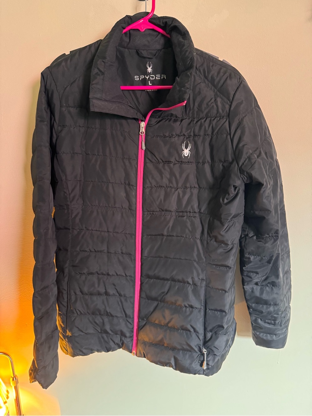 Spyder Black Puffer Jacket with Pink Zipper
